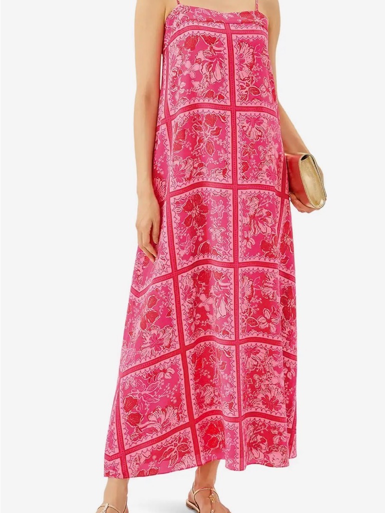 Lilly Pulitzer Jesslyn Silk Maxi Dress Pink Print Size 10 Built In Bra Nwot